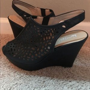 Black Perforated Platform Wedges Sz. 9